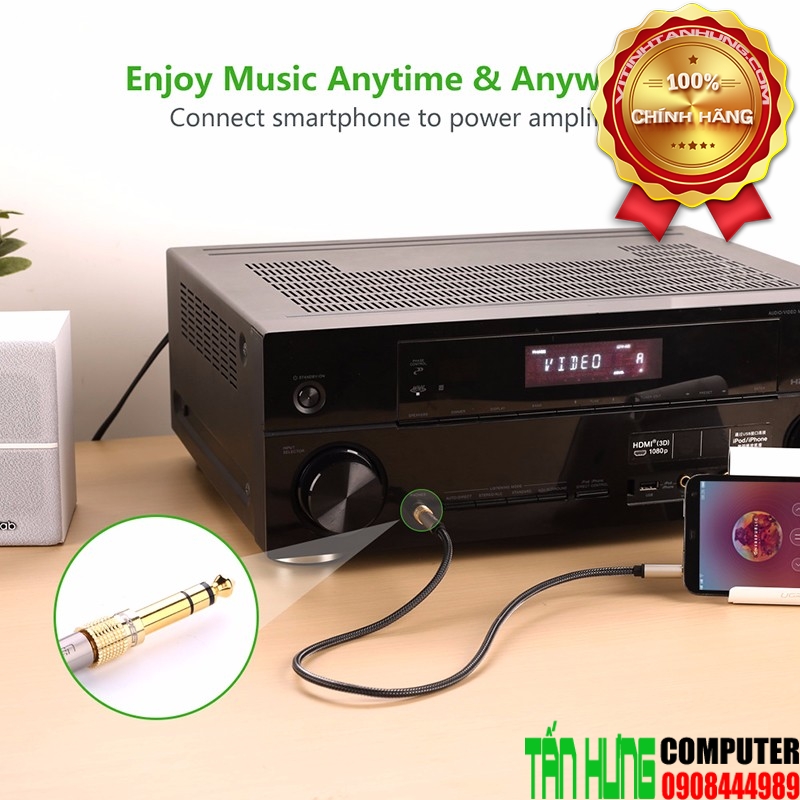 Đầu jack chuyển đổi âm thanh từ cổng 3.5mm cái sang cổng 6.5mm đực chính hãng UGREEN 20503 - Hàng chính hãng
