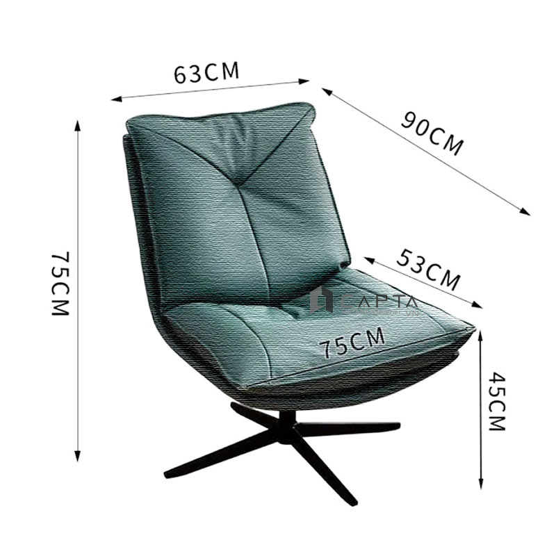 Ghế thư giãn đọc sách CL1214-P Nội thất Capta Ghế sofa phòng khách nệm dày bọc da PU chân xoay 360 độ