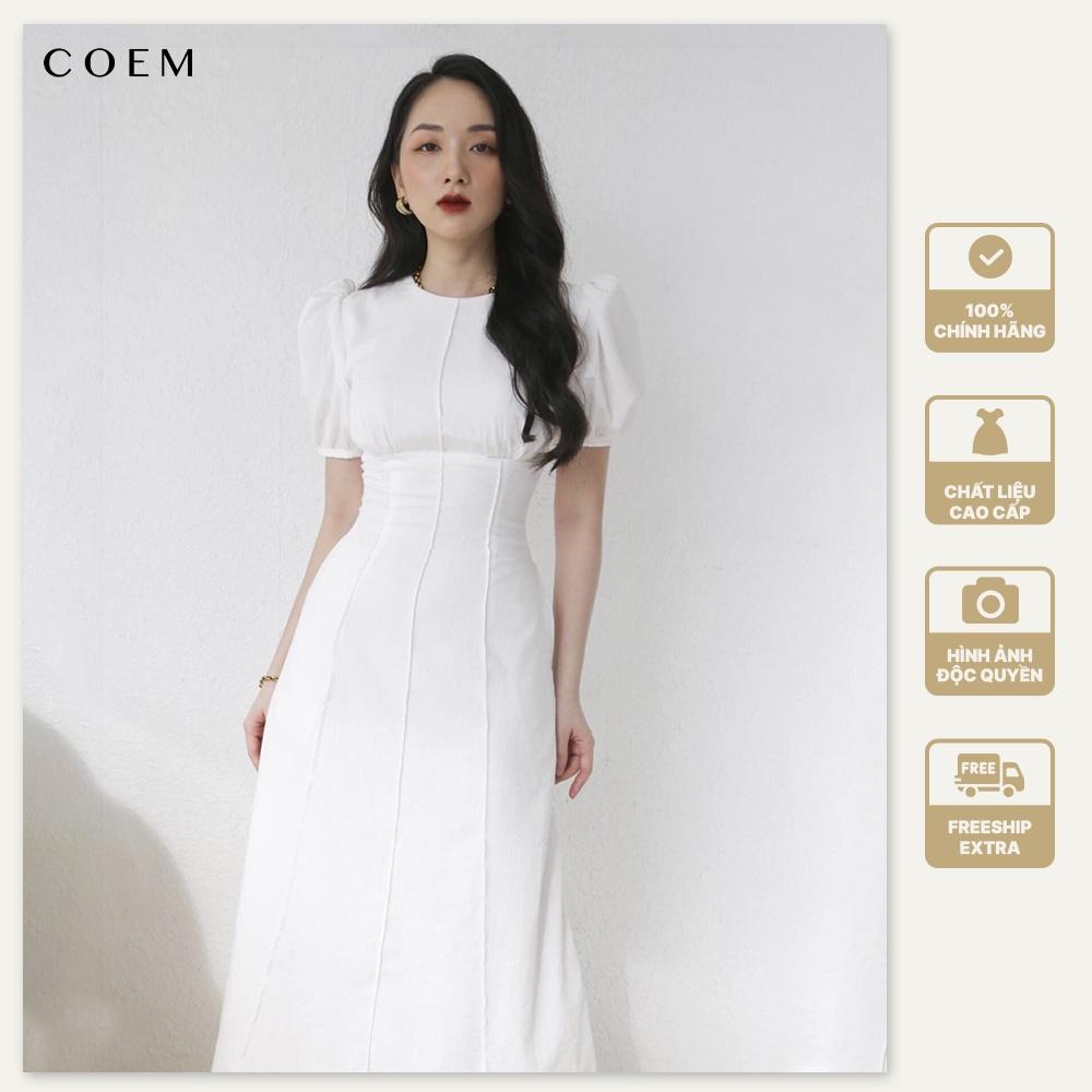 Đầm Dáng Dài Tay Phồng Chất Liệu Linen Cao Cấp Màu Trắng CO EM Thiết Kế Thanh Lịch Đơn Giản Phù Hợp Đi Tiệc Đi Dạo