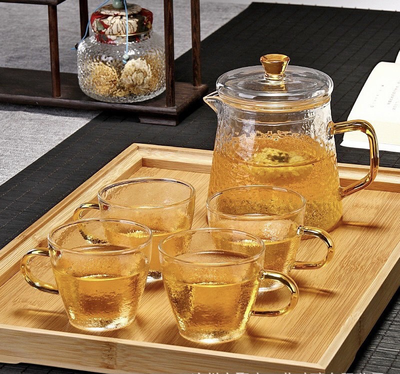 BỘ ẤM CHÉN PHA TRÀ THỦY TINH KÈM KHAY GỖ VÂN SẦN VD21