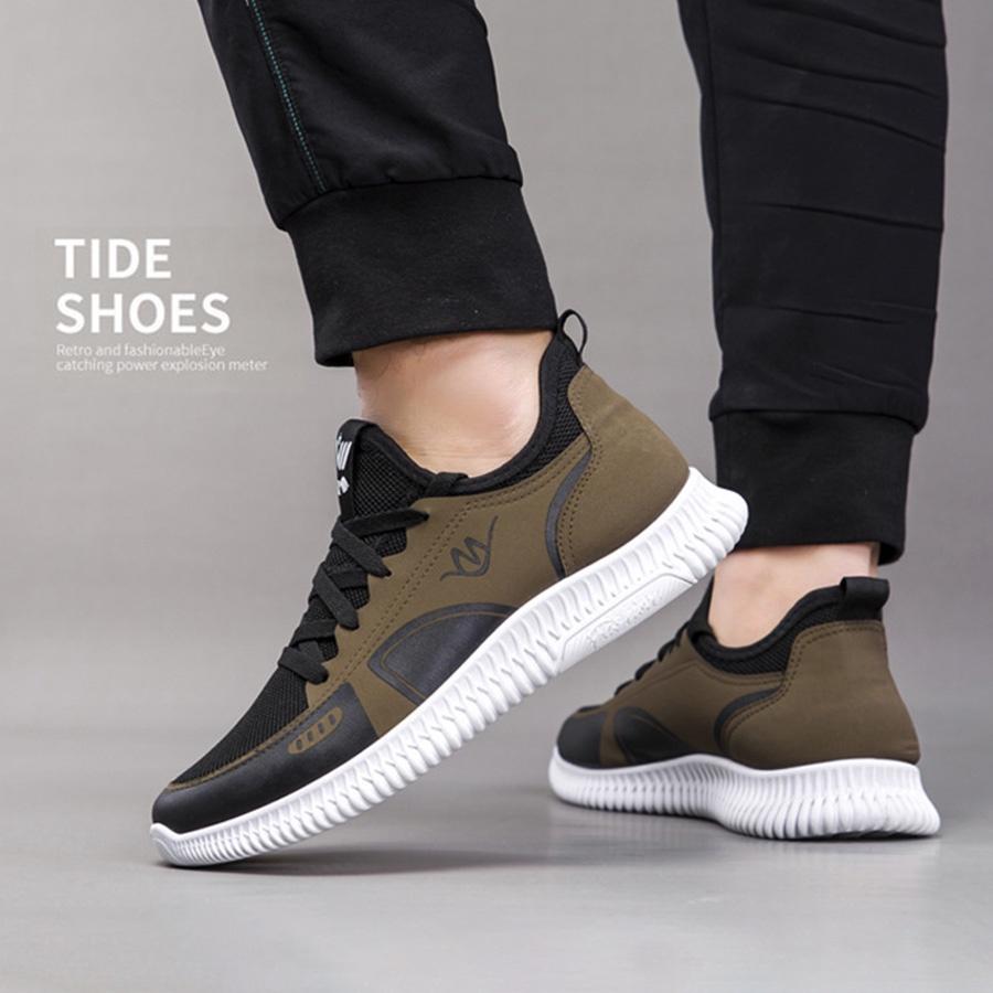 Giày Thể Thao Nam, Sneaker Da Phối Lưới Siêu Nhẹ, Đế Cao Su Non Siêu Mềm, Êm Chân BN0135