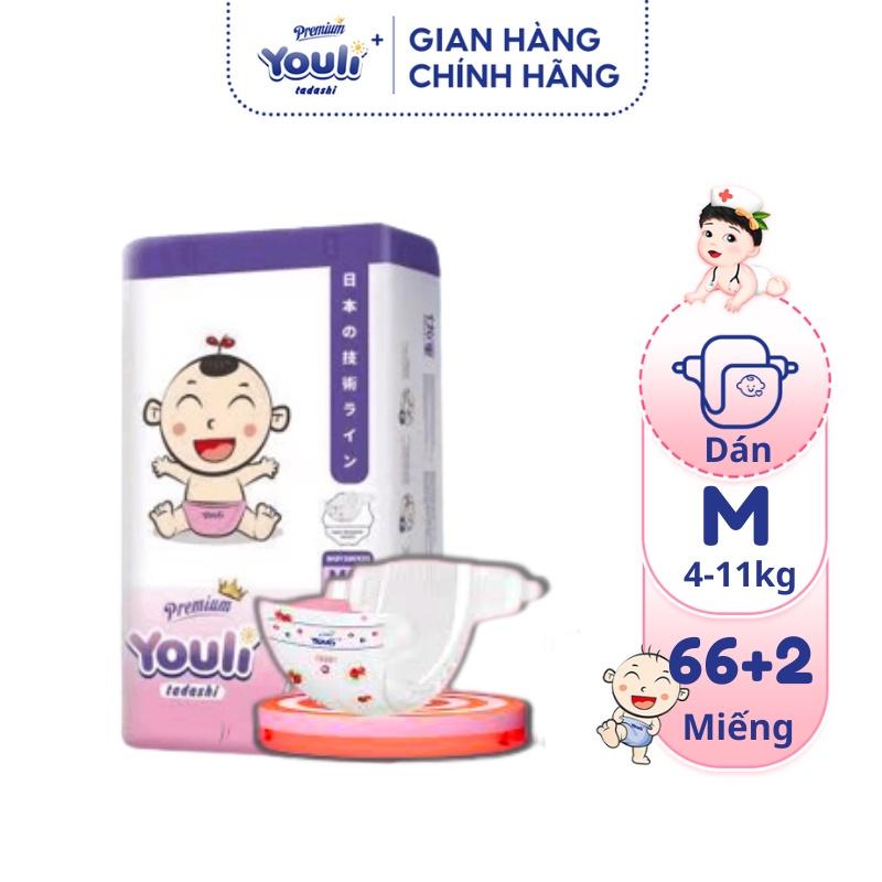 Tã Bỉm Dán Sơ Sinh YOULI Tý Quậy Size M 66 Miếng Đai Chun Mềm Mại, Mỏng Nhẹ Siêu Thấm Hút Cho Bé 6-11kg