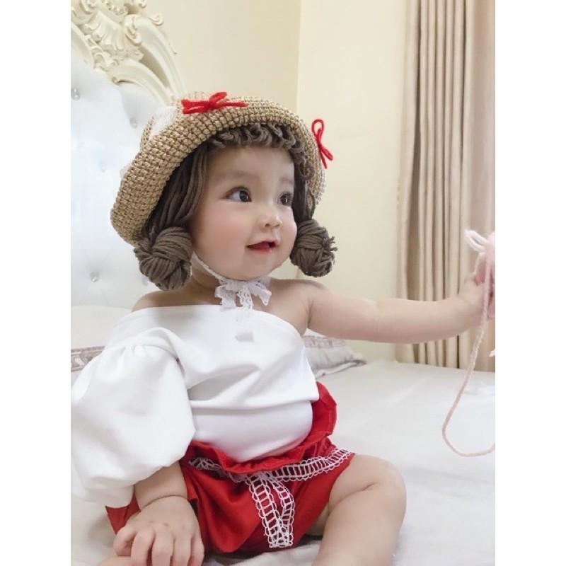 Mũ nón tóc giả bé gái tặng kèm túi đựng tỏi