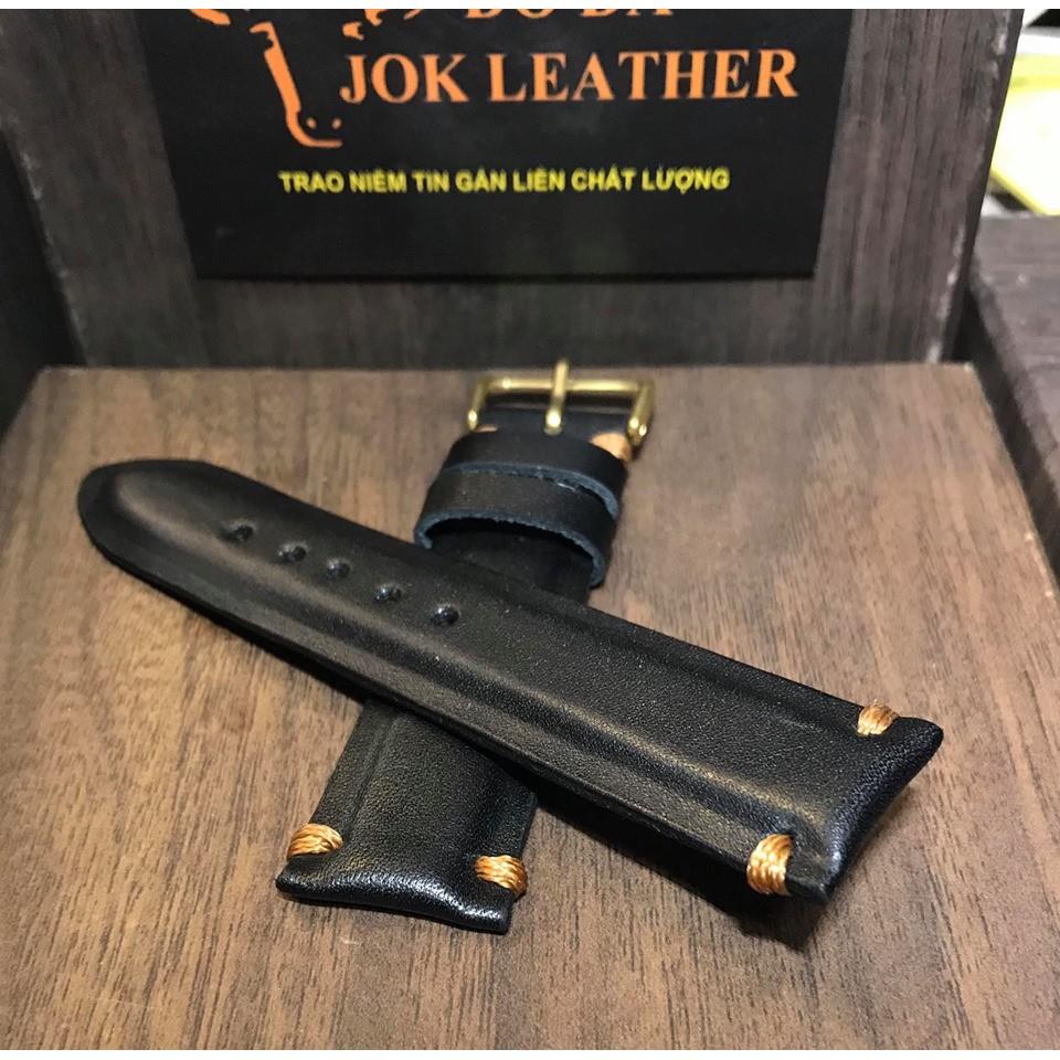 Dây Da Đồng Hồ DA Bò May Tay Jok Leather màu đen