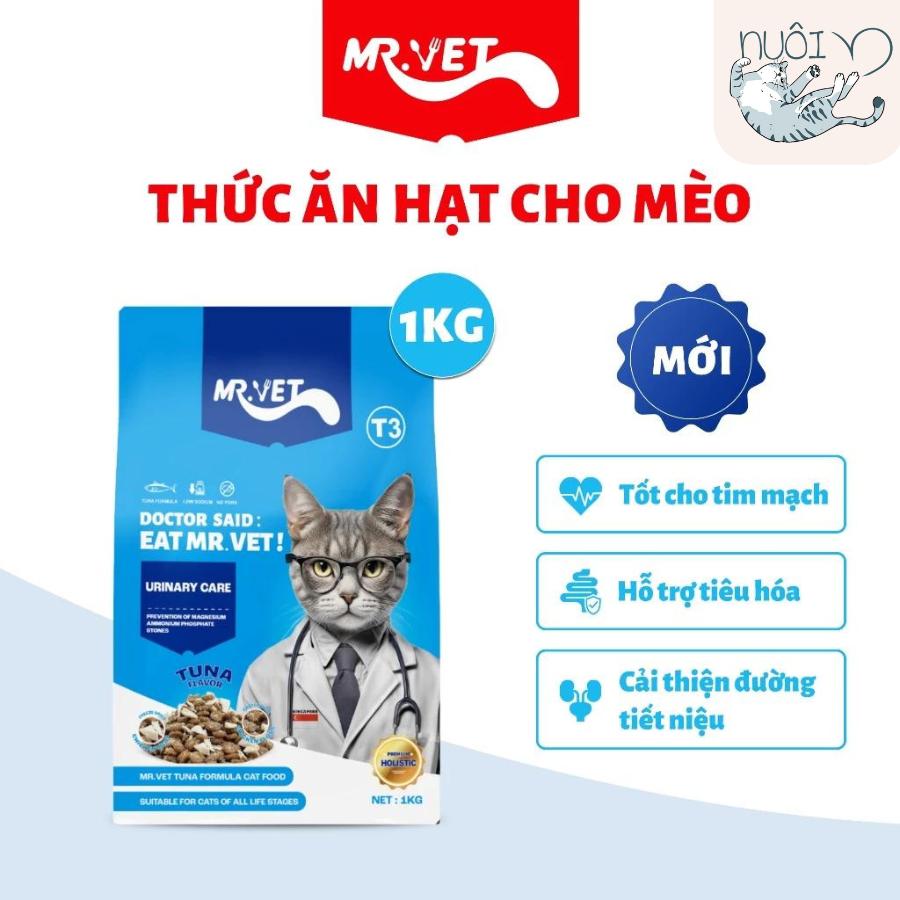 Thức ăn cho mèo MRVET T3 MỚI, gói 1KG hỗ trợ cải thiện đường tiết niệu cho mèo