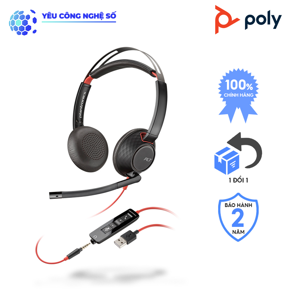 [Tặng áo khoác nam] Tai Nghe Chụp Tai Có Dây Poly Blackwire 5220 USB-A Jack 3.5mm Hàng Chính Hãng