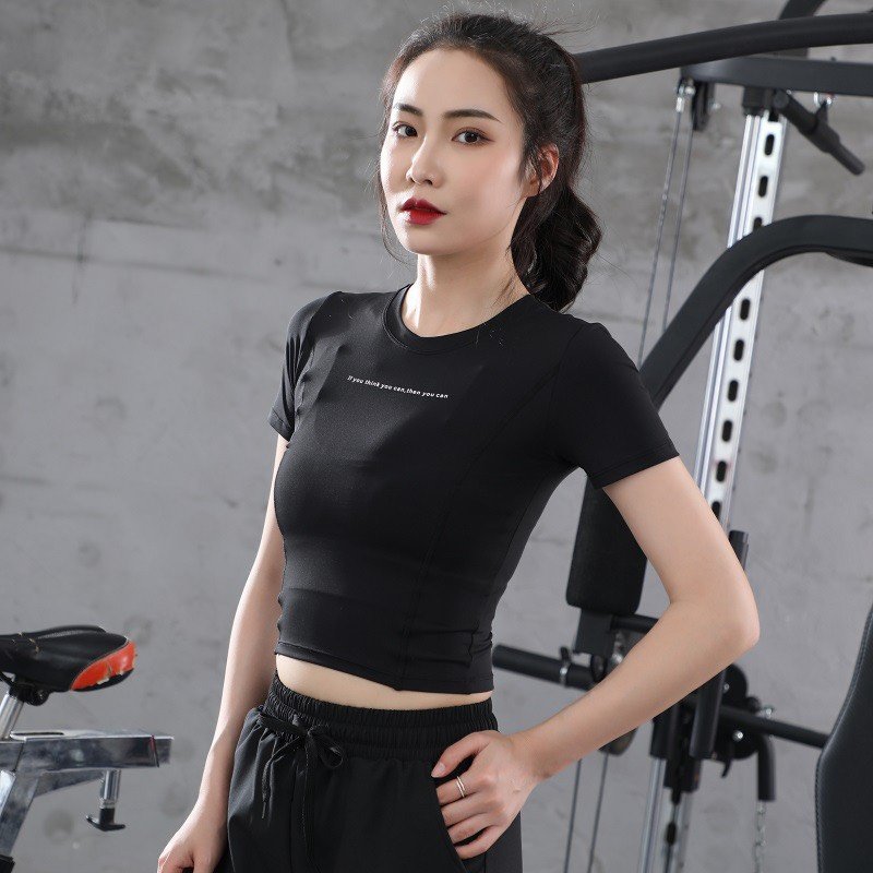 Áo tập gym nữ, áo Croptop tập gym cộc tay ôm body tôn dáng hiệu quả, chất liệu cao cấp thoáng mát