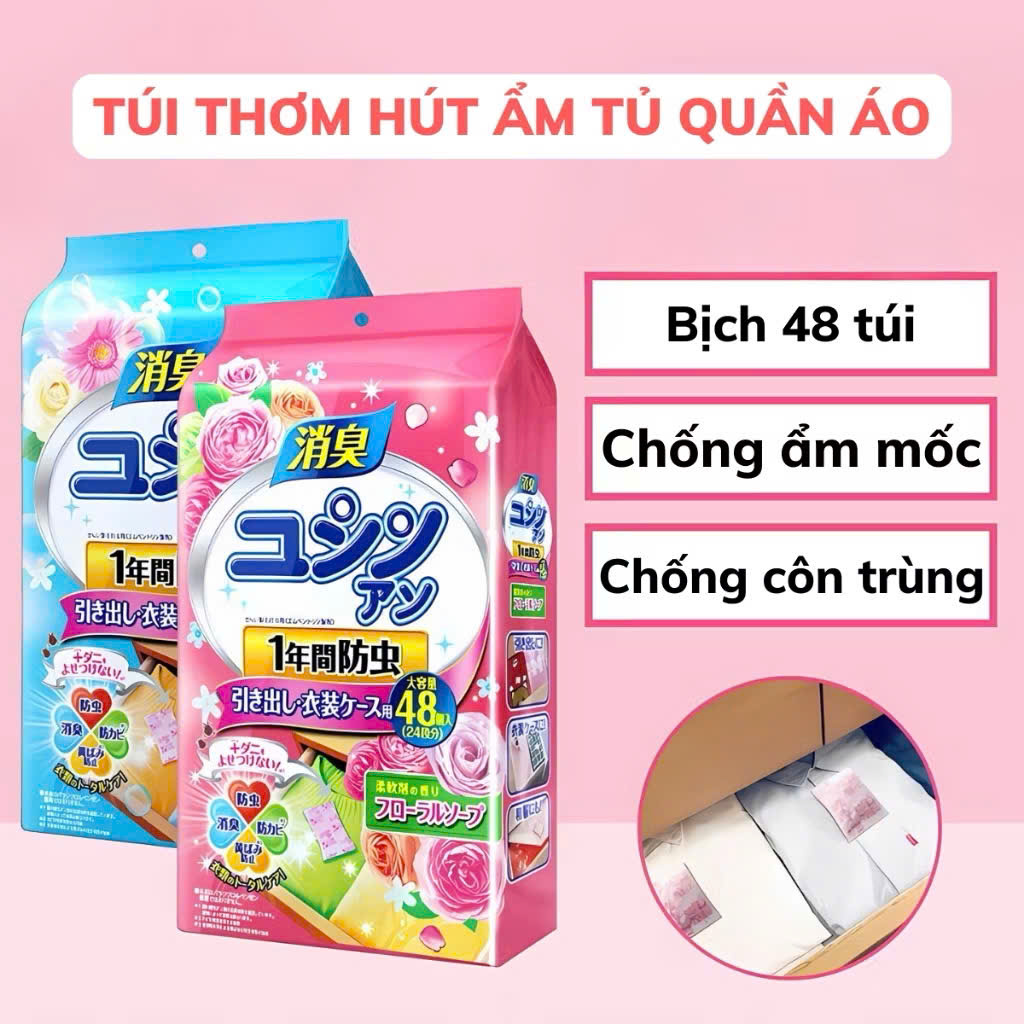 Set 3 Gói 3 Màu Thơm Hút Ẩm Long Não, Chống Ẩm Mốc, Đuổi Côn Trùng Tủ Quần Áo, Tủ Giày (Bịch 48 Túi) - HÀNG CHÍNH HÃNG MINIIN