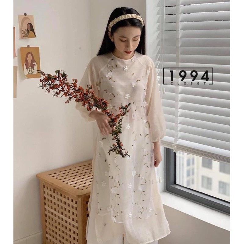 Áo Dài , Áo Cách Tân Thêu Hoa Nổi 3D Chất Lưới Thêu Hoa Tùng Xốp Siêu Sinh Cho Các Nàng Lựa Chọn , Mã A21