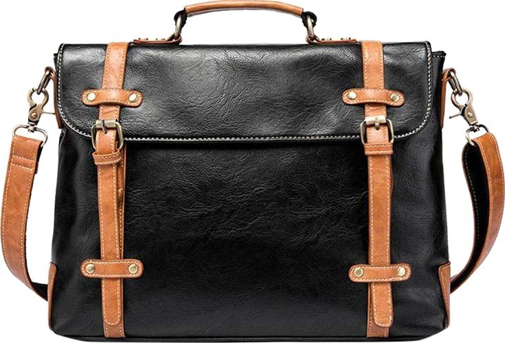 Men's Fashion Business Pu Leather Messenger Bag - Black