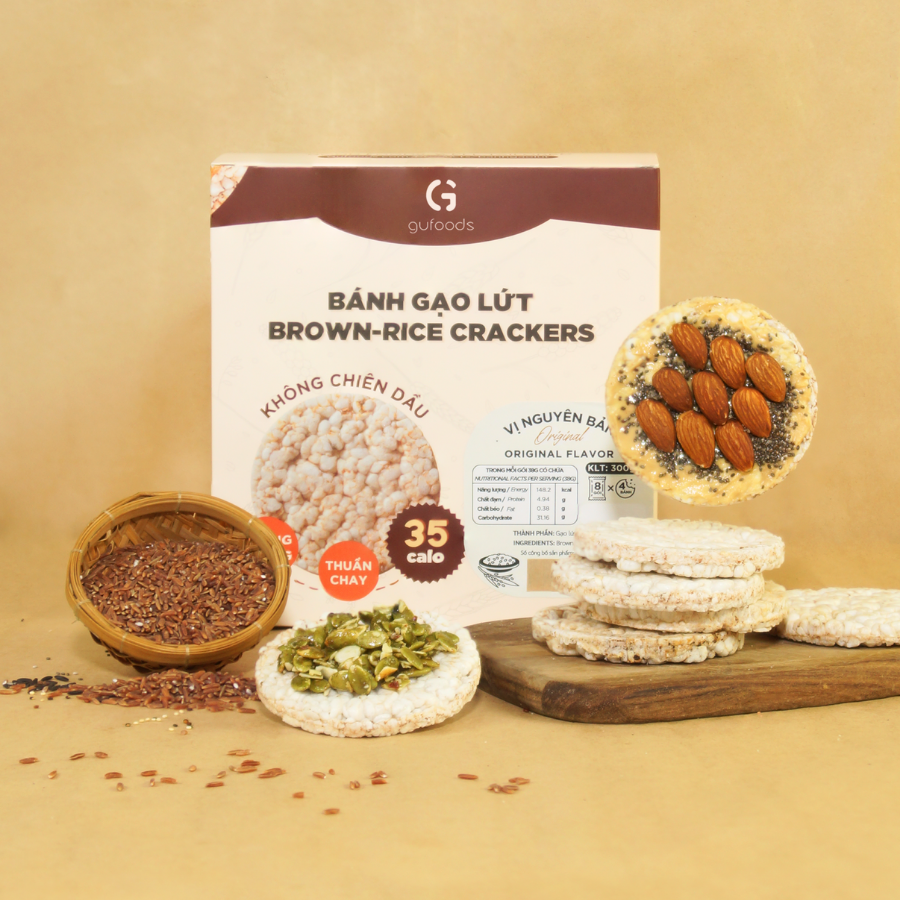 Bánh gạo lứt ăn kiêng, tập GYM GUfoods (170g = 18 bánh)