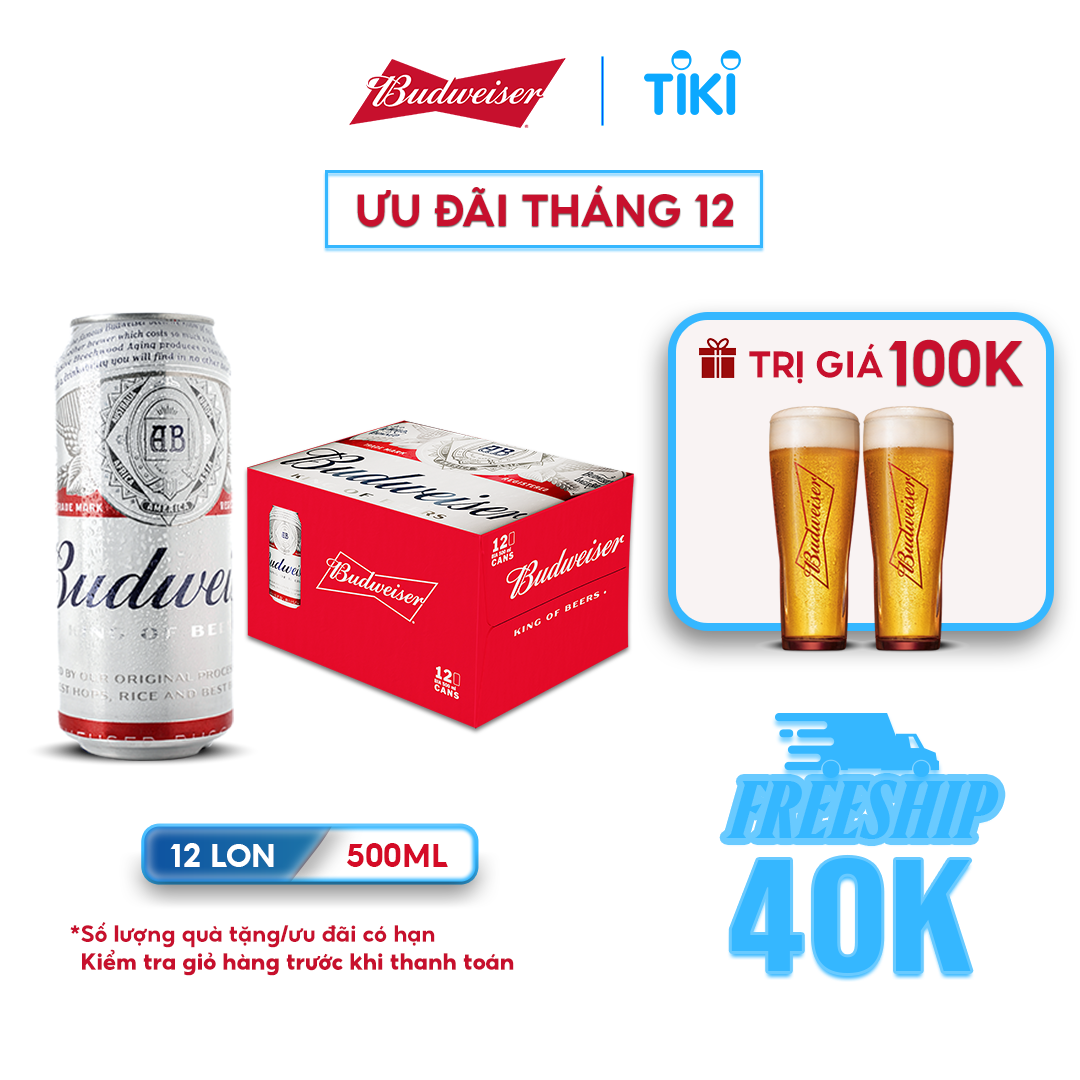 Thùng 12 Lon Bia Budweiser