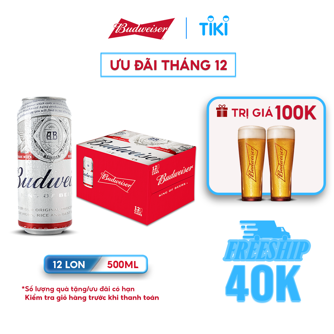 Thùng 12 Lon Bia Budweiser (500ml / Lon)