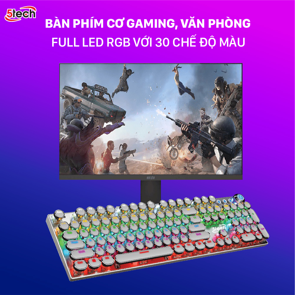 Bàn phím cơ 5TECH hàng chính hãng, phím cơ gaming mạ điện 30 chế độ LED RGB chơi game gõ siêu đã dùng cho máy tính, laptop,...