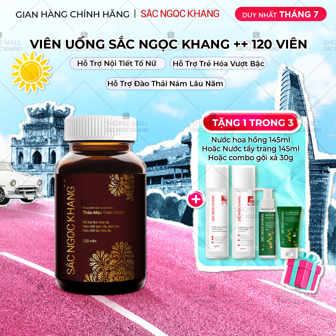 Viên uống Sắc Ngọc Khang  120 viên giúp trẻ hóa Làn da làm mờ sạm nám tàn nhang hiệu quả, tăng cường tính đàn hồi cho làn da, hỗ trợ cải thiện và phục hồi da bị lão hóa vượt trội