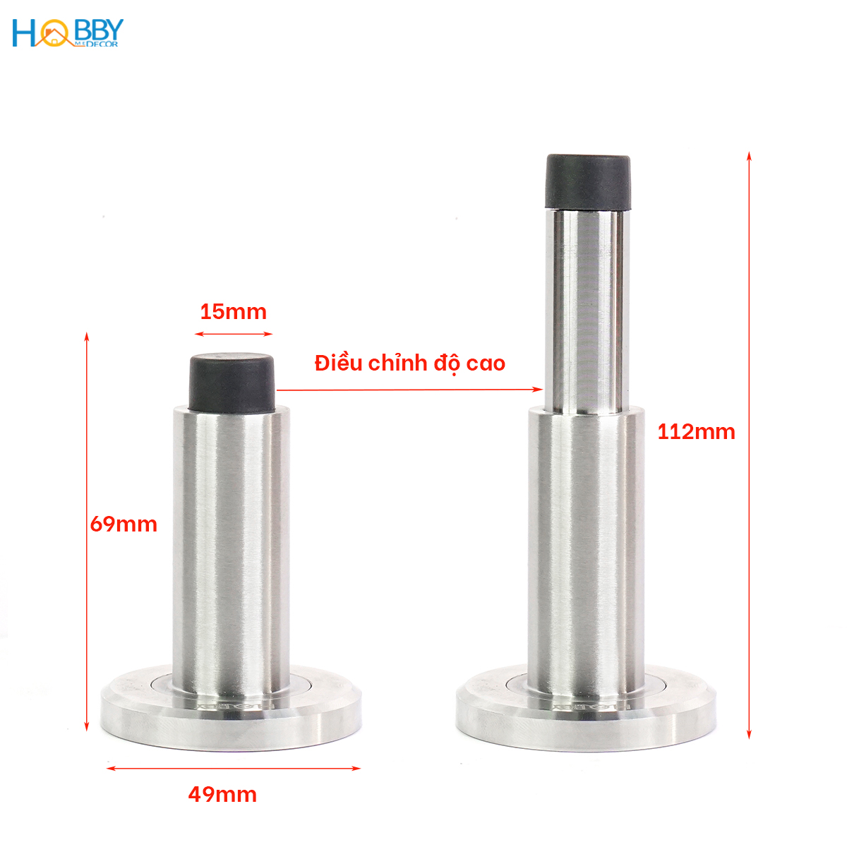 Chốt chặn cửa chống va đập điều chỉnh độ độ dài Hobby Home Decor CC9 Inox 304 không rỉ sét - dòng cao cấp