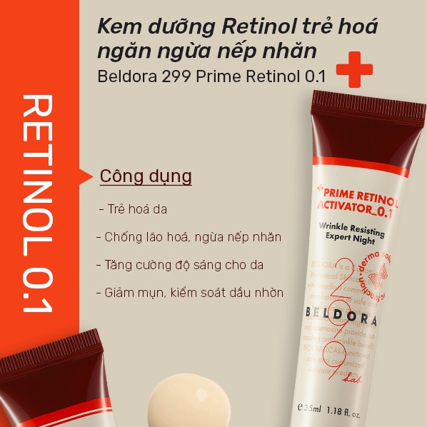 Kem Dưỡng Retinol Trẻ Hóa Da, Ngăn Ngừa Nếp Nhăn Dành Cho Da Nhạy Cảm Beldora 299 Prime Retinol Activator 0.1 35ml