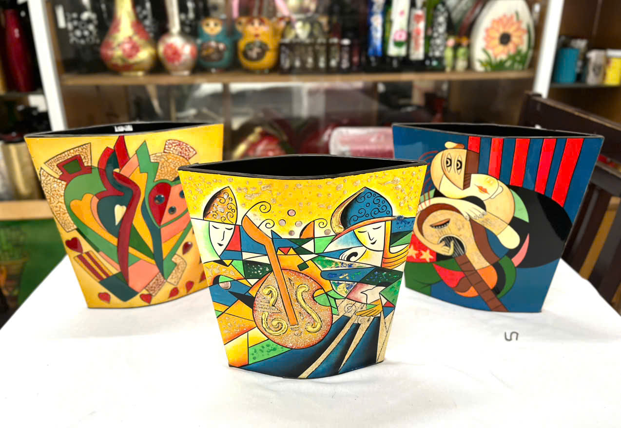 Bình Hoa Sơn Mài Cao Cấp – Dáng Dẹp Nghệ Thuật | Size 25x26x7.5 cm