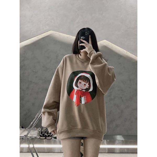Sweater nâu áo đôi nỉ noel vải ấm in hình unisex