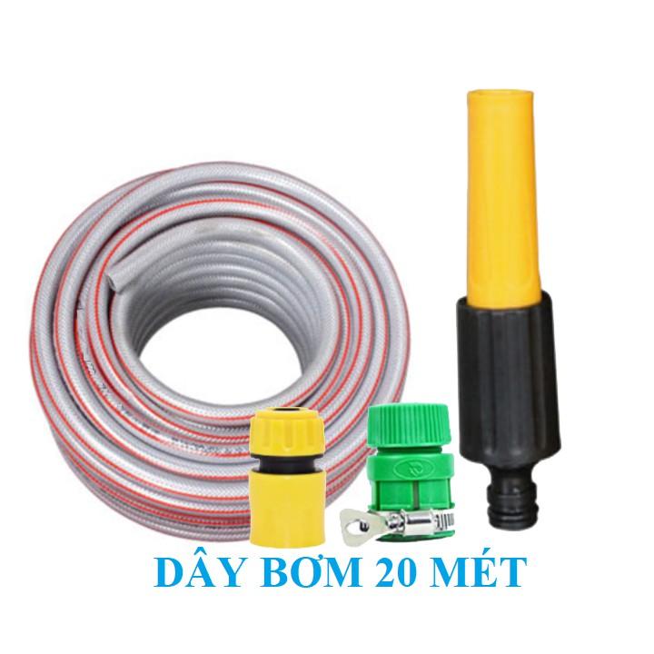 Bộ dây vòi xịt bơm nước tưới rửa, tăng áp 3 lần, loại 20m 206701Sđầu đồng, cút,nối vàng+ đai