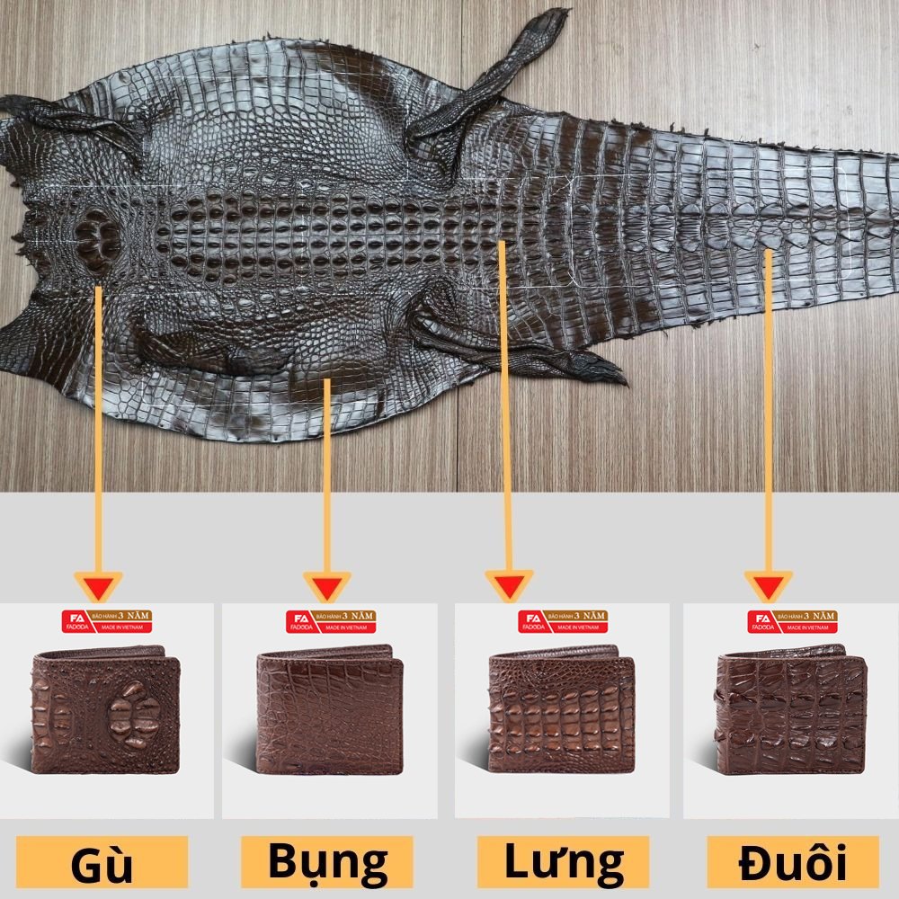 Ví nam ngang da cá sấu 2 mặt thương hiệu FA FCW04 vân đuôi da cá sấu
