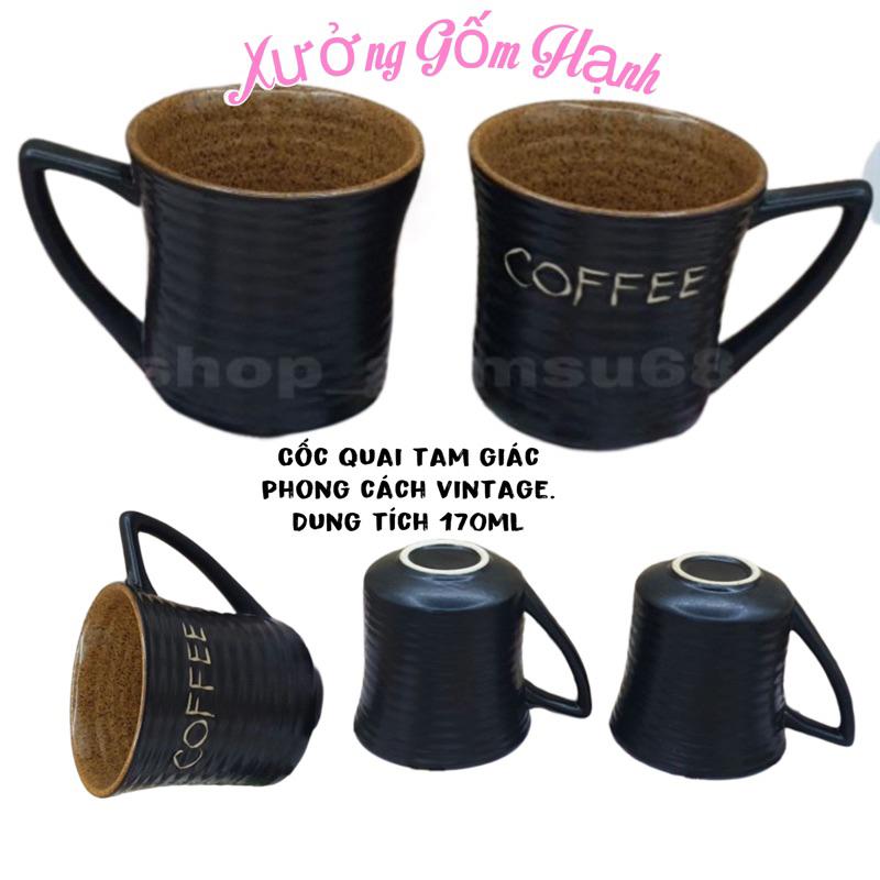 Cốc ly sứ có quai tam giác men 2 màu nâu đen sang trọng. Dung tích 170ml. Cốc pha cafe, pha trà...