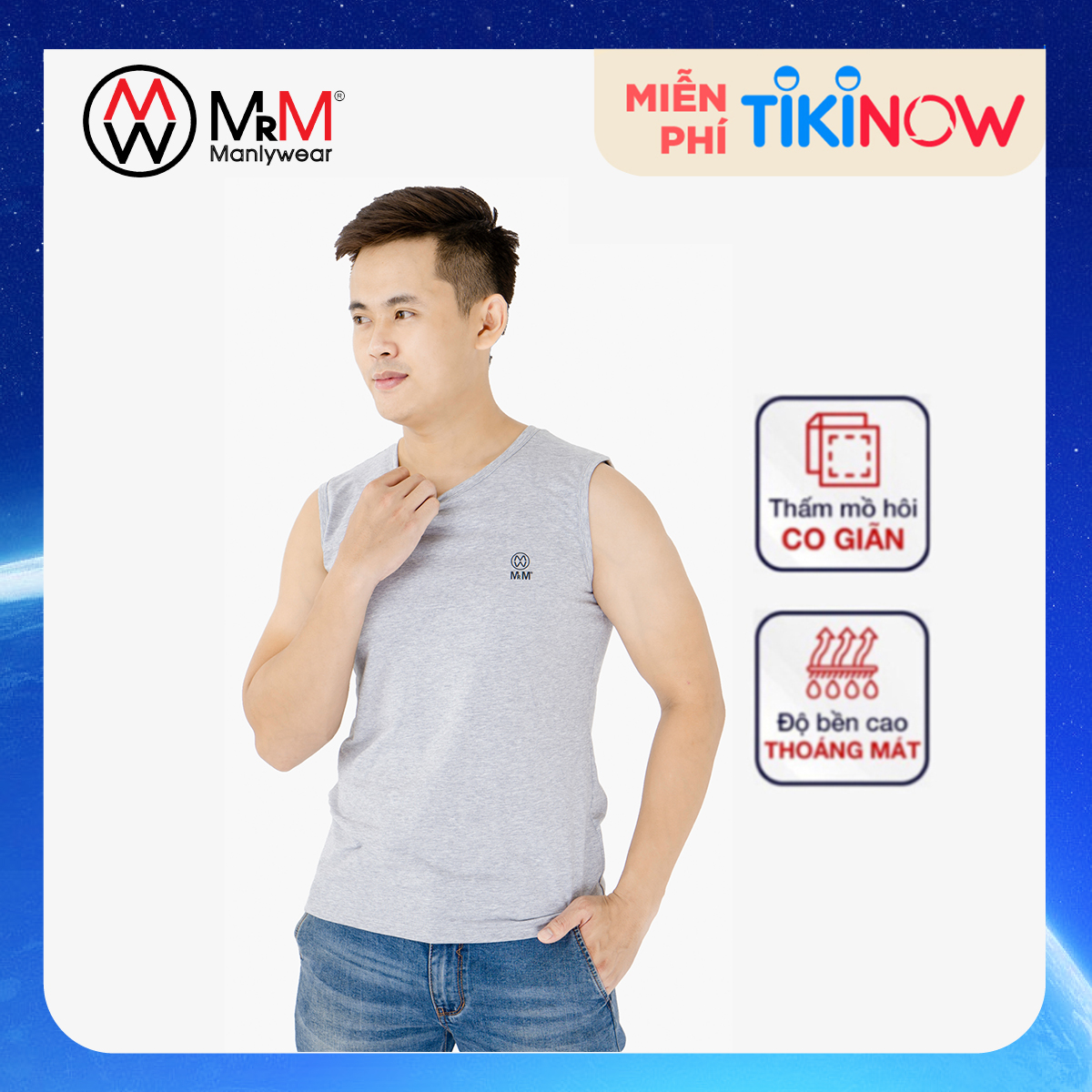 Áo Ba Lỗ Nam, Áo Sát Nách Nam, Sợi Cotton Cao Cấp Mềm Mịn, Thấm Hút Mồ Hôi, Siều Thoáng Mát, Co Giãn 4 Chiều Mrm Manlywear - Ghi - Xl