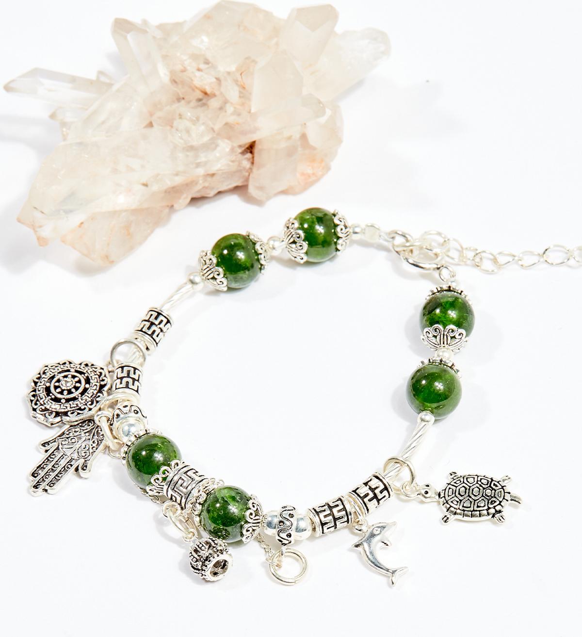 Vòng tay phong thủy nữ đá diopside charm kim quy 8mm mệnh hỏa , mộc - Ngọc Quý Gemstones