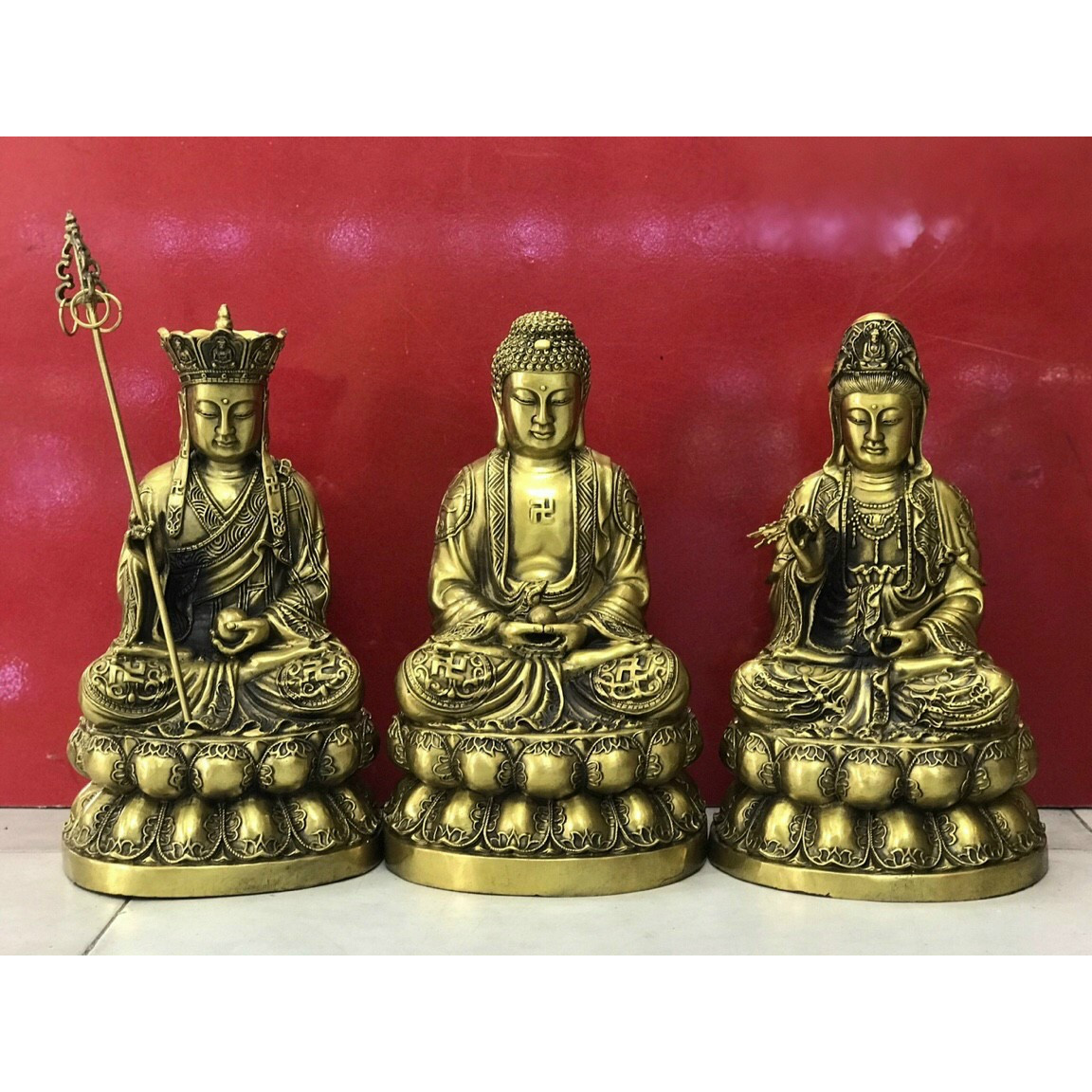 Bộ Tam Thánh màu gold - Vật phong thủy (kt 29x17cm)