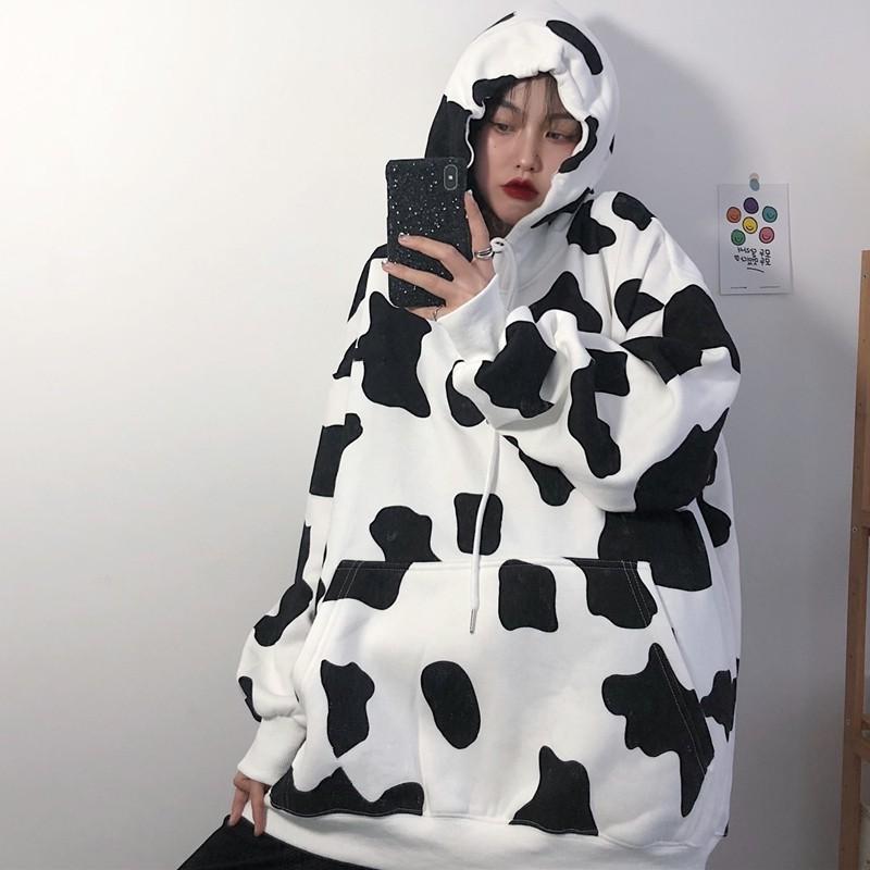 Áo hoodie bò sữa nữ form rộng dài vải nỉ chất đẹp giá rẻ hàng quảng châu  áo thu đông unisex Ulzzang 2022