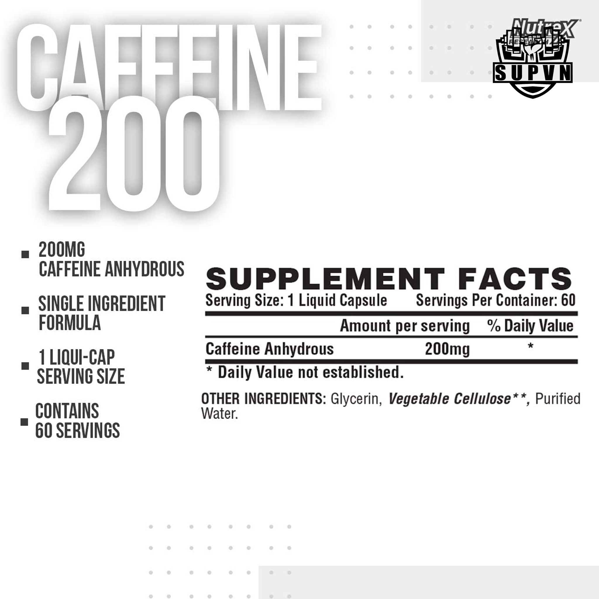 Caffeine Nutrex 200 (60 Viên) - Tăng Tập Trung Tỉnh Táo Từ Mỹ