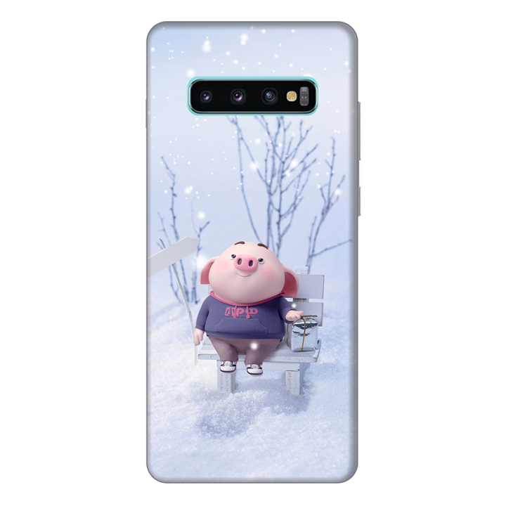 Ốp lưng điện thoại Samsung S10 Plus hình Heo Con Trượt Tuyết