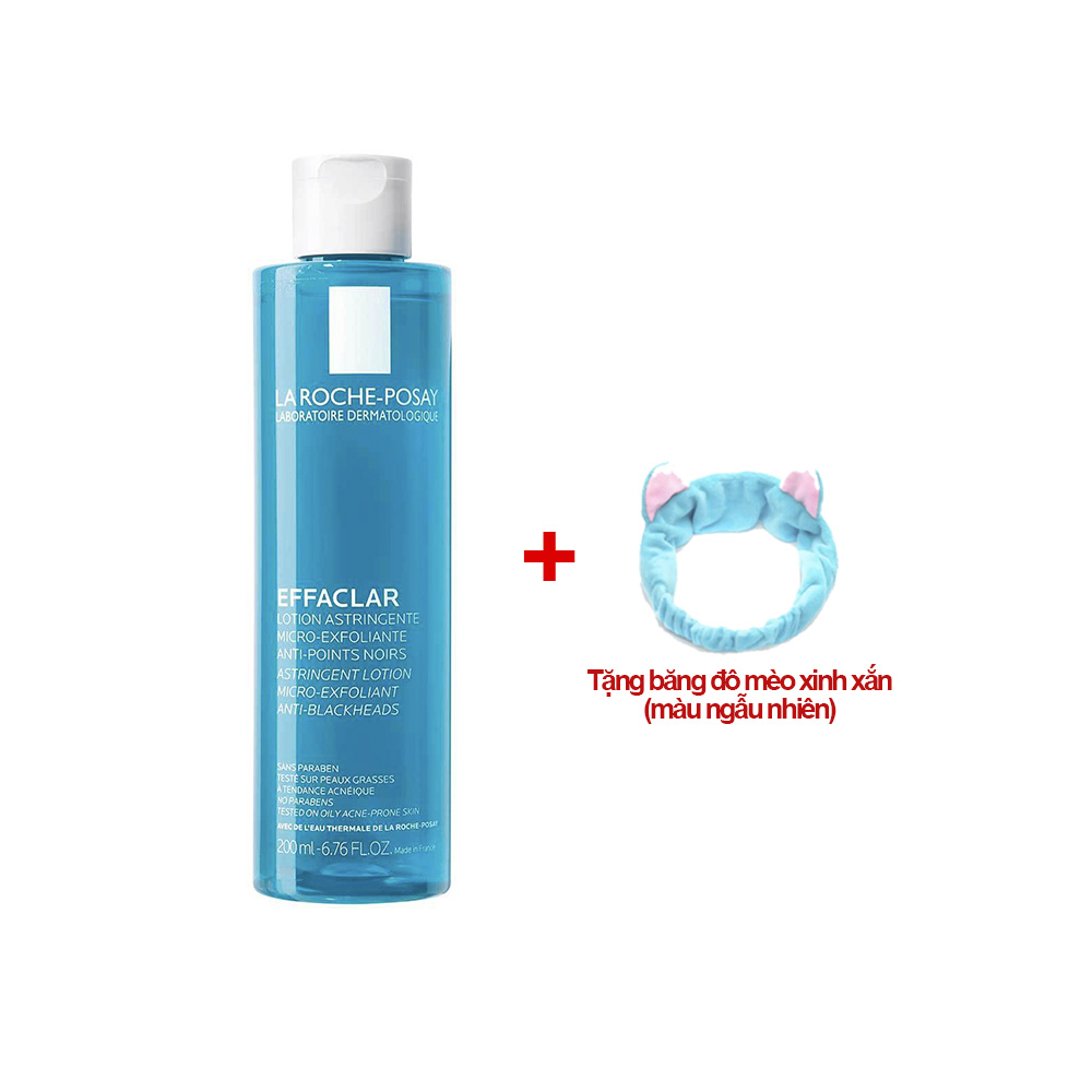 Combo Nước Cân Bằng Giàu Khoáng Dành Cho Da Dầu Mụn Nhạy Cảm La Roche-Posay Effaclar Astringent Lotion 200ml (Tặng băng đô mèo xinh xắn màu sắc ngẫu nhiên)