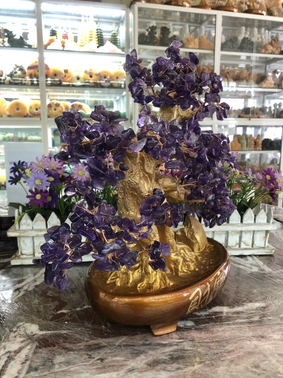 Cây Tài Lộc bonsai phong thủy đá thạch anh tím - Cao 40 cm
