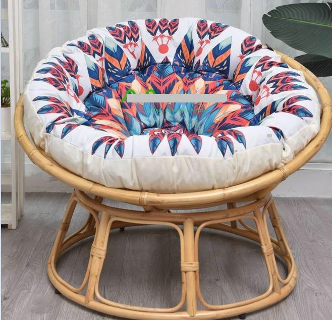 Ghế mặt trăng Papasan mây thật cao cấp Juno Sofa size 1m, Nệm hoa văn Indochine