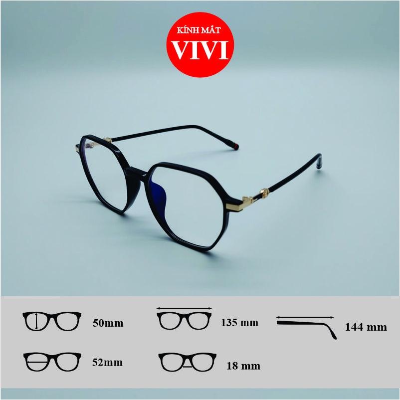 Gọng kính cận nam nữ dáng đa giác V9089 chất liệu nhựa cốt kim loại, nhận cắt cận viễn loạn Kính mắt ViVi