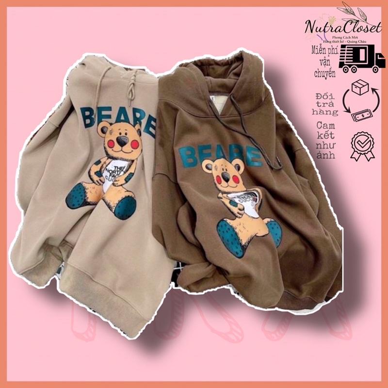 Áo khoác chui đầu hoodie có nón tay phồng in gấu unisex ulzzang nam nữ AN689