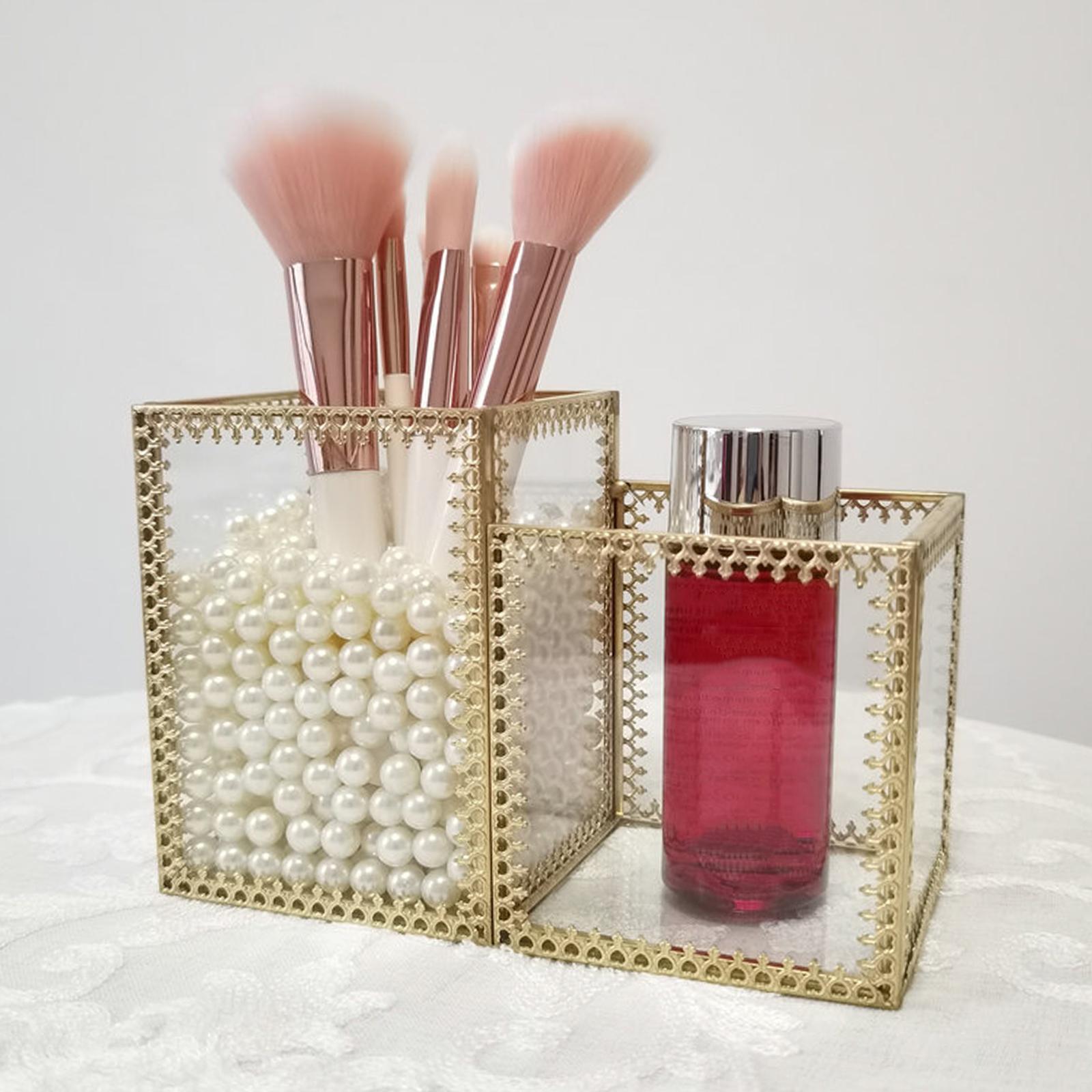 Clear Glass Makeup Brush Holder Organizer Storage Case Box 2 Slot