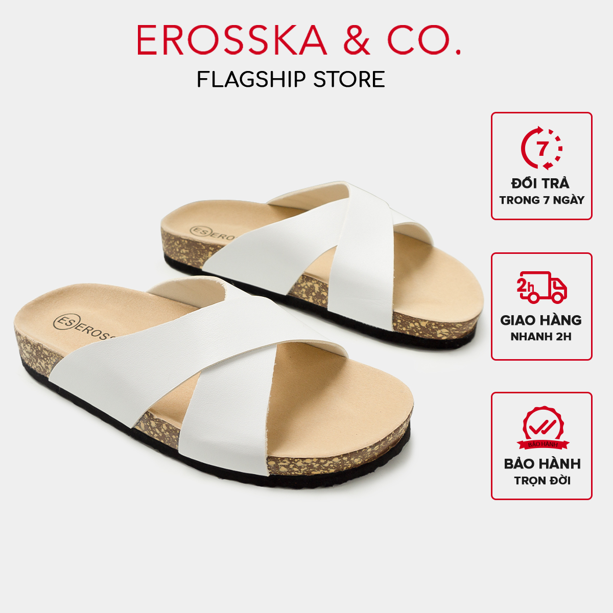 Dép quai chéo đế trấu Erosska thời trang màu đen trắng - DT001