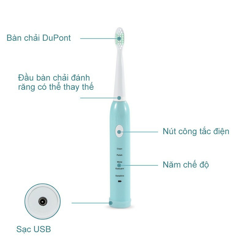 Bàn Chải Đánh Răng Điện PRO Công Nghệ Sóng Âm có sạc điện, Chải Sạch Mảng Bám mẫu mới hàng cao cấp