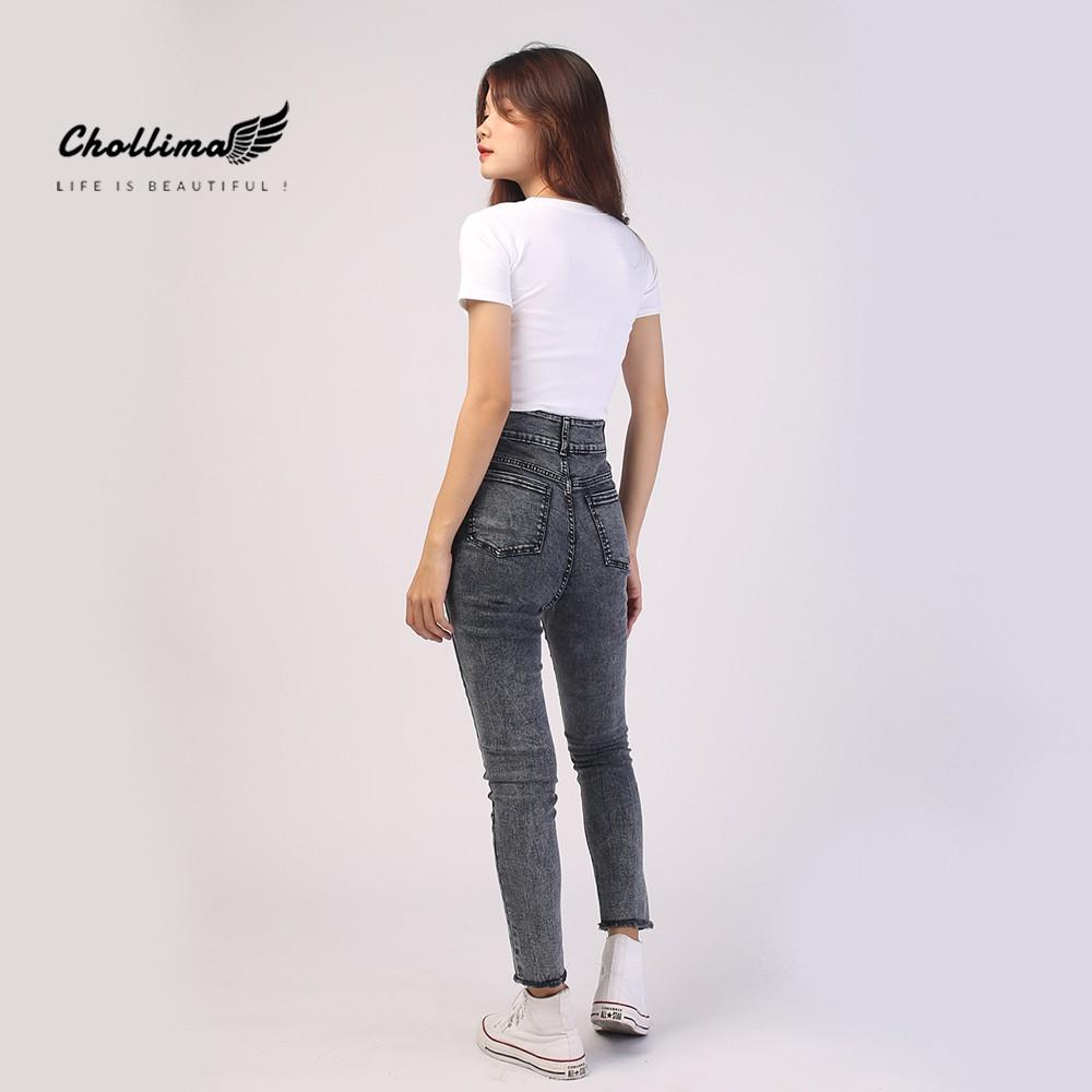 Quần dài jeans nữ co giãn Chollima cạp siêu cao khoét 2 túi màu xám QD006 – quần bò nữ
