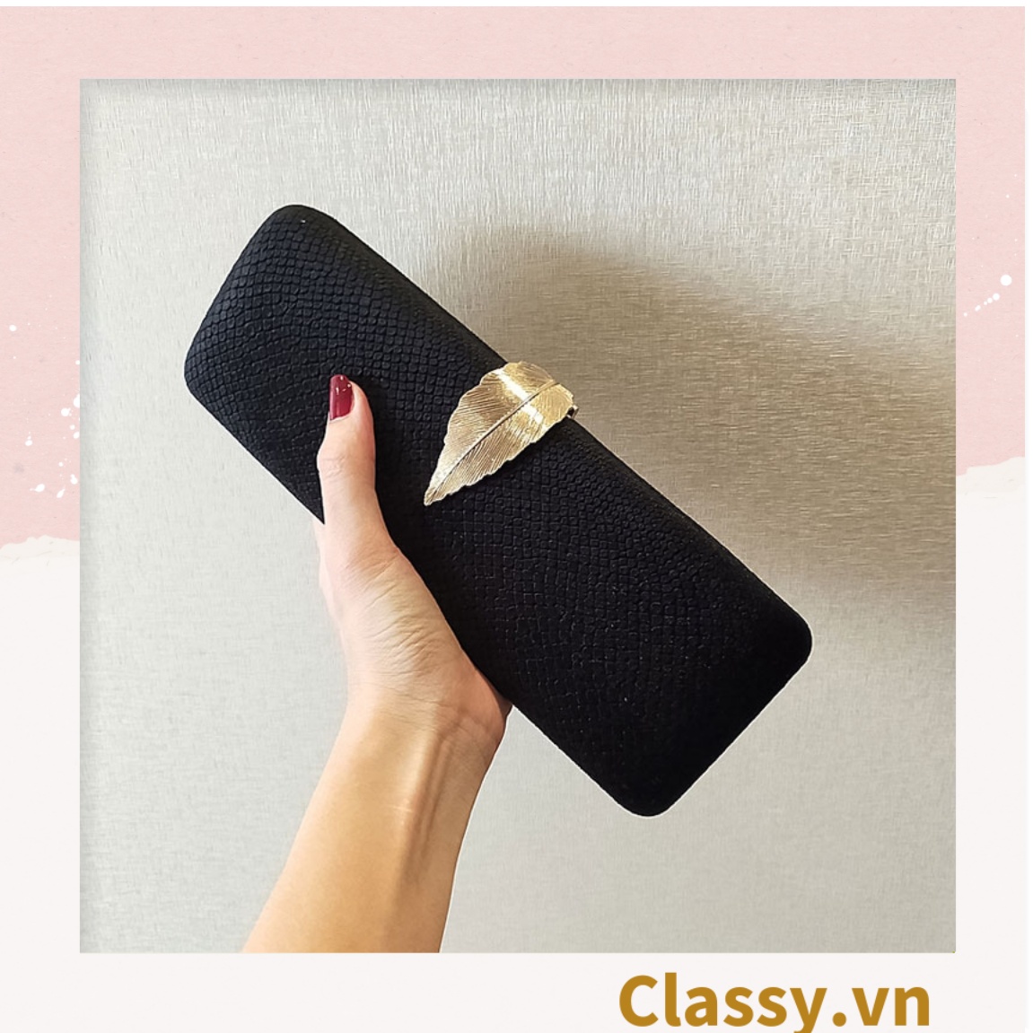 Cốp da rắn - Clutch da rắn khóa hình chiếc lá đi tiệc siêu sang Dài 25 X rộng 8 CM, đựng vừa điện thoại, son môi