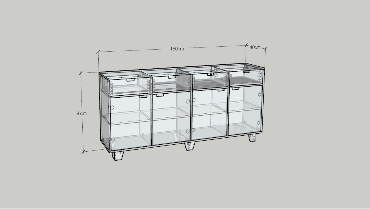 HAPPY FURNITURE , ALVA - Tủ lưu trữ 4 cửa mở 4 ngăn kéo , TCM_214 , 180cm x 40cm x 86cm DxRxC