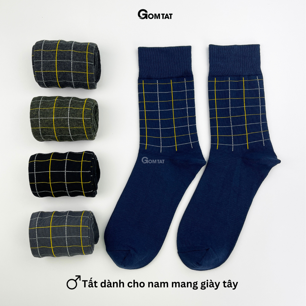 Vớ mang giày tây nam Gom Tất họa tiết caro chất liệu cotton cao cấp hút ẩm thoáng khí -GOM-TAYCARO-1DOI