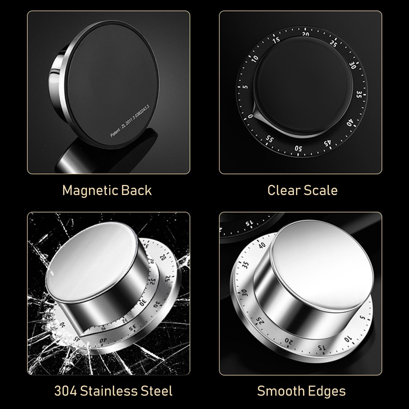 Kitchen Timer No Battery Timer Manual Stainless Steel Mechanical Rotating Alarm Magnetic Backing Time Management Timer