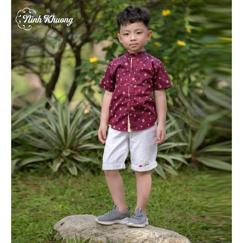 Áo sơ mi bé trai cổ tàu tay ngắn ninh khương