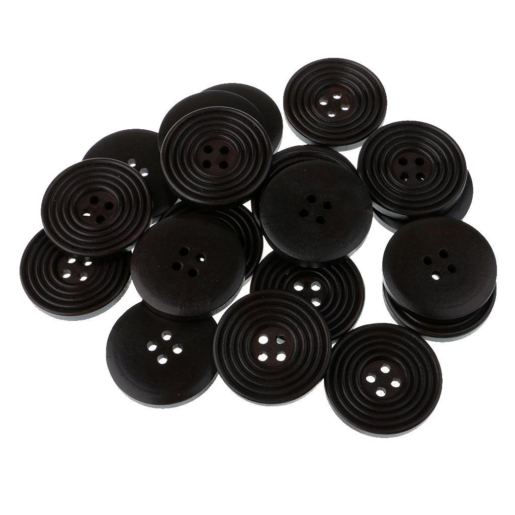 20pcs Round 4 Holes Wood Wooden Buttons for DIY Sewing Black