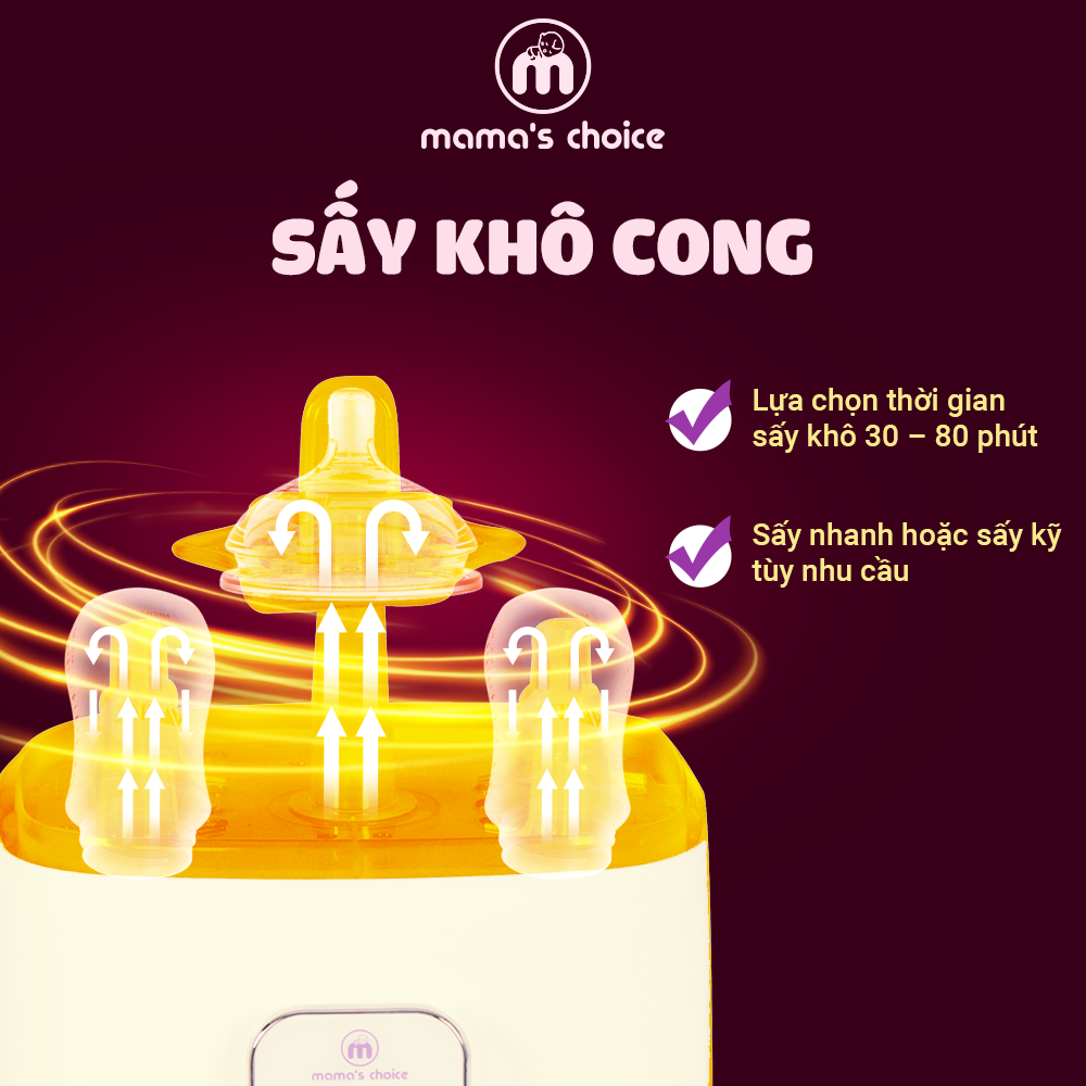 Máy Tiệt Trùng Bình Sữa Mama’s Choice 5in1 Tích Hợp Chức Năng Sấy Khô Phụ Kiện và Hâm Sữa Cho Bé, BH Chính Hãng 12 Tháng