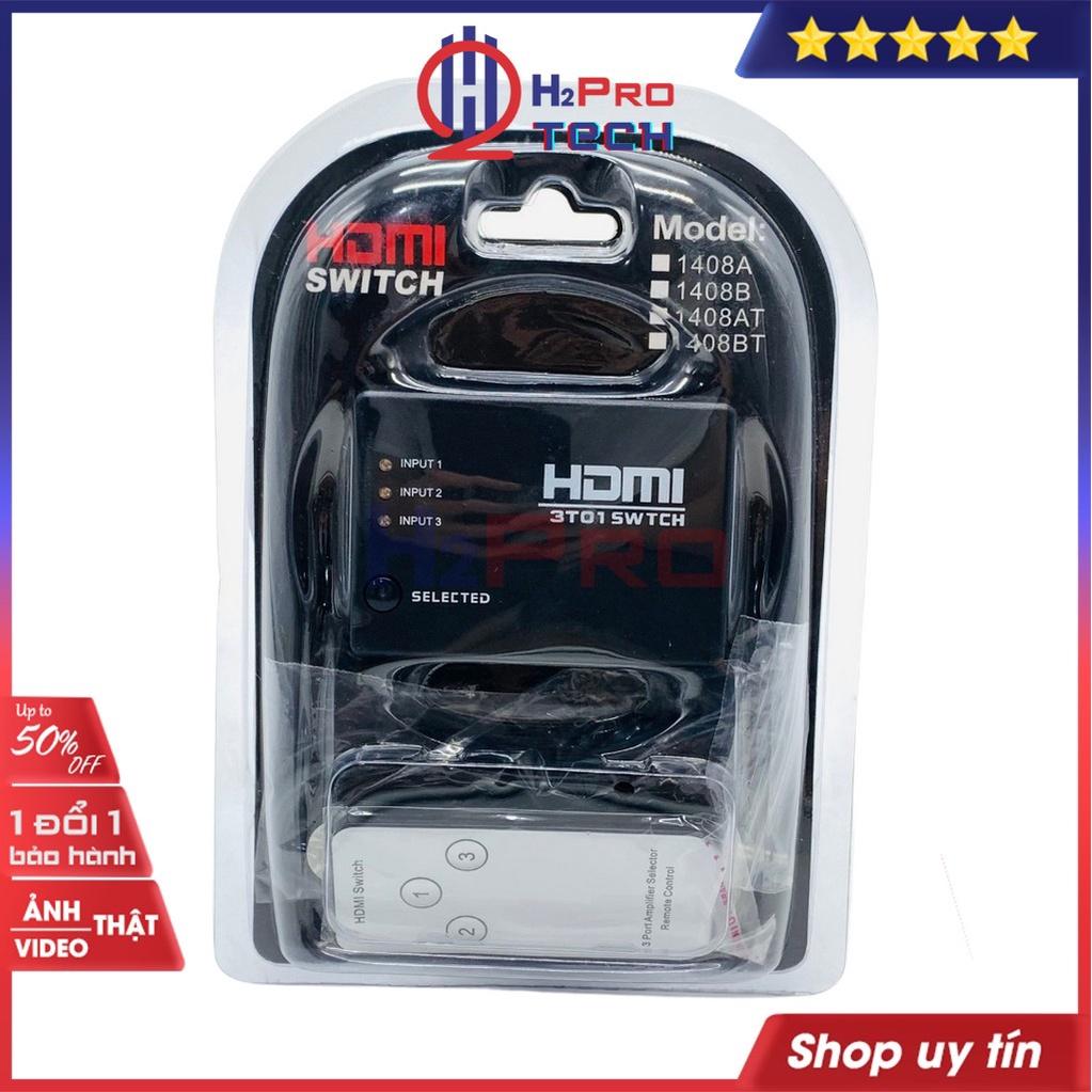 Bộ gộp HDMI 3 vào 1 ra, hdmi 3 in 1 out cao cấp, chất lượng cao 2K-4K, có điều khiển, tặng dây IR hồng ngoại-H2pro tech