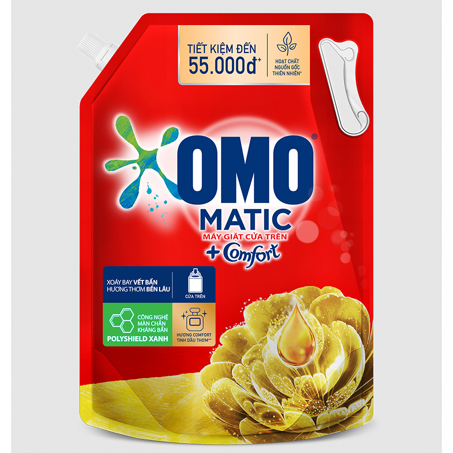 Nước giặt Túi 2.9kg OMO Matic Nước giặt OMO Hương Comfort Tinh dầu thơm Xoáy bay vết bẩn, hương thơm bền lâu